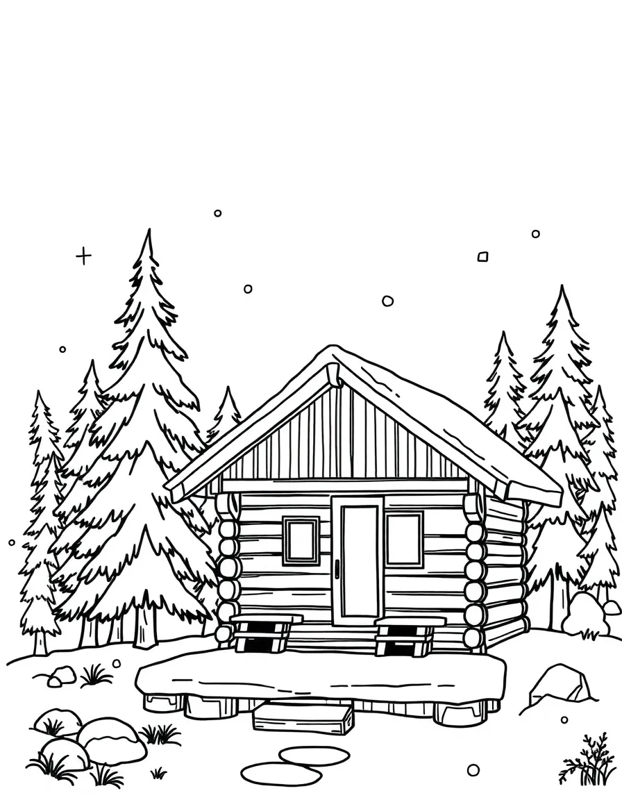 A traditional Finnish sauna and a snowy forest for Finland.