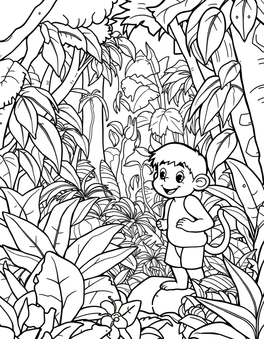 A happy child exploring a rainforest with a monkey for Costa Rica.