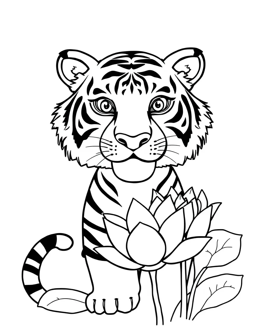 A friendly tiger and a lotus flower for India.