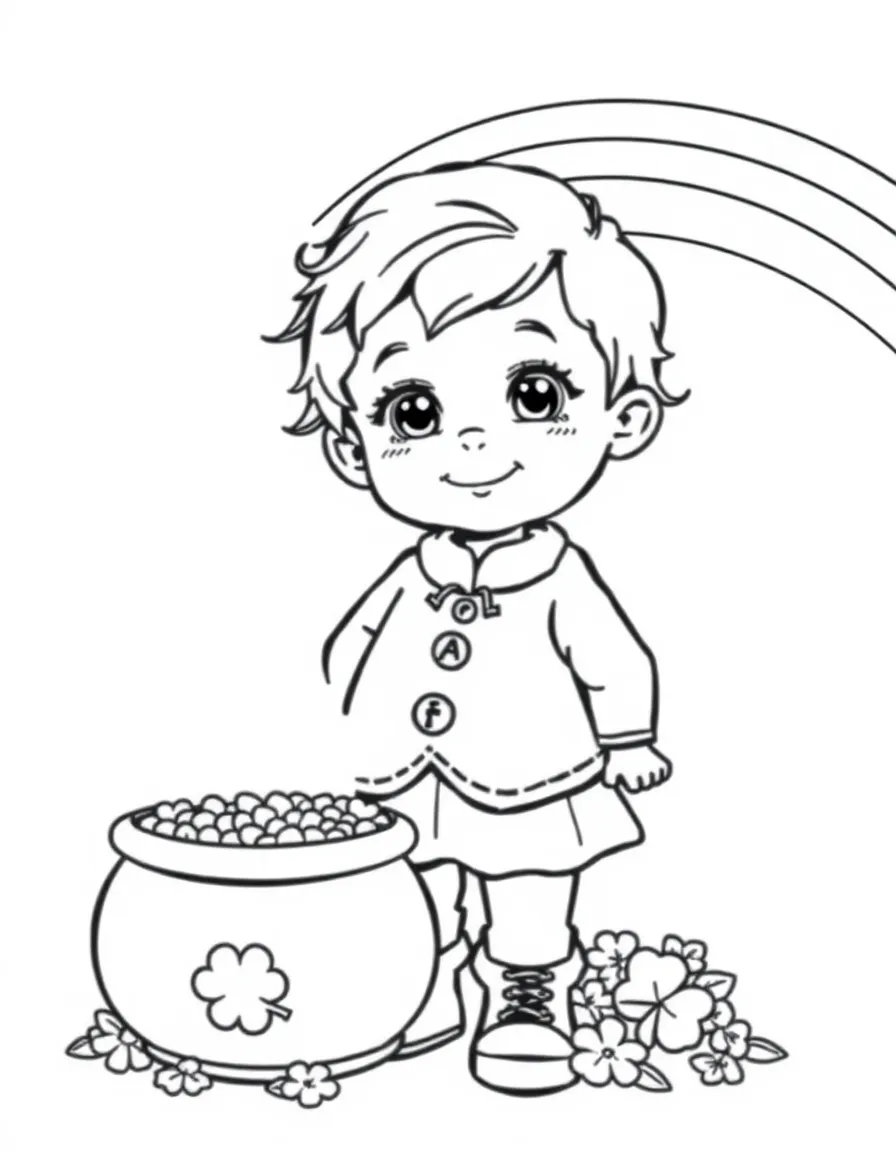 A child with a pot of gold and a rainbow for Ireland.