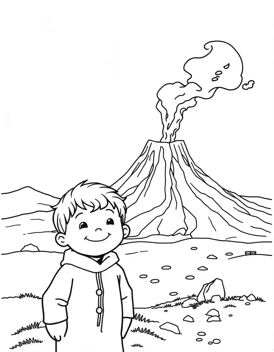 A smiling child near a volcano for Iceland.