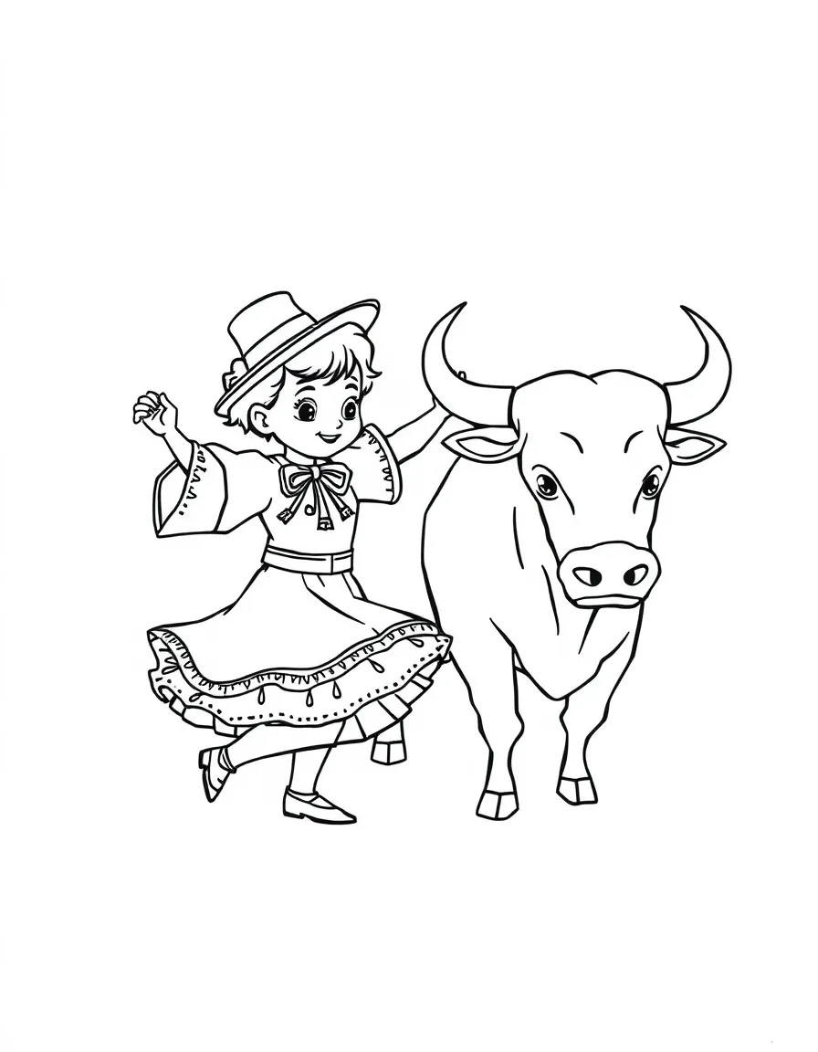 A child dancing flamenco and a bull for Spain.