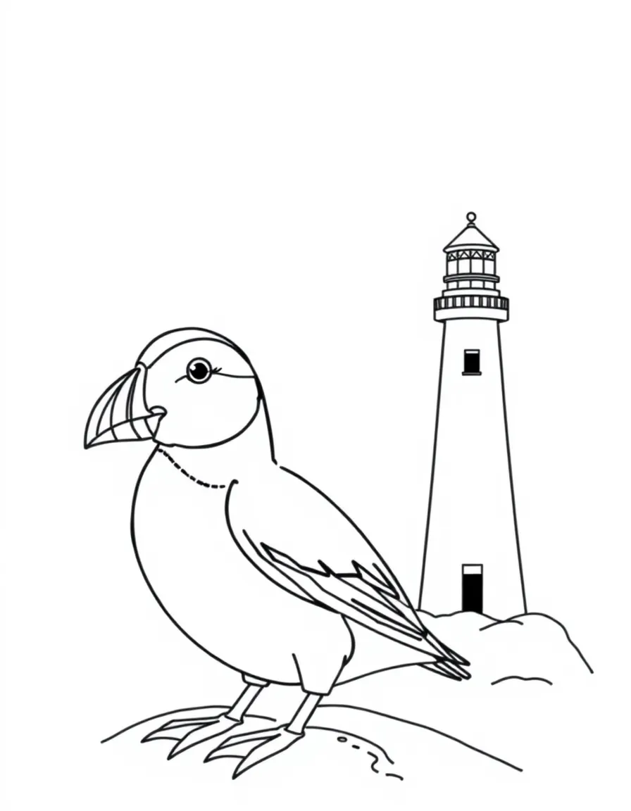 A friendly puffin bird and a lighthouse for Iceland.