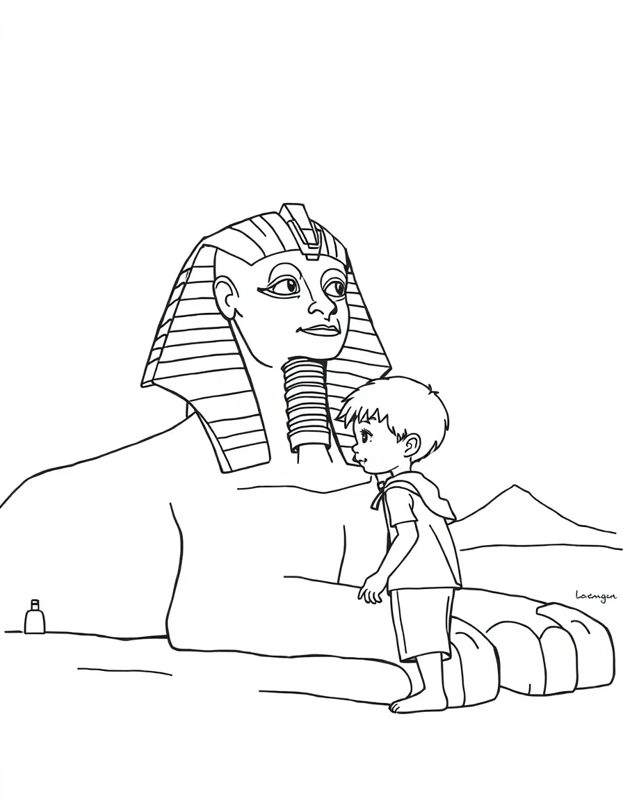 A child near a sphinx for Egypt.