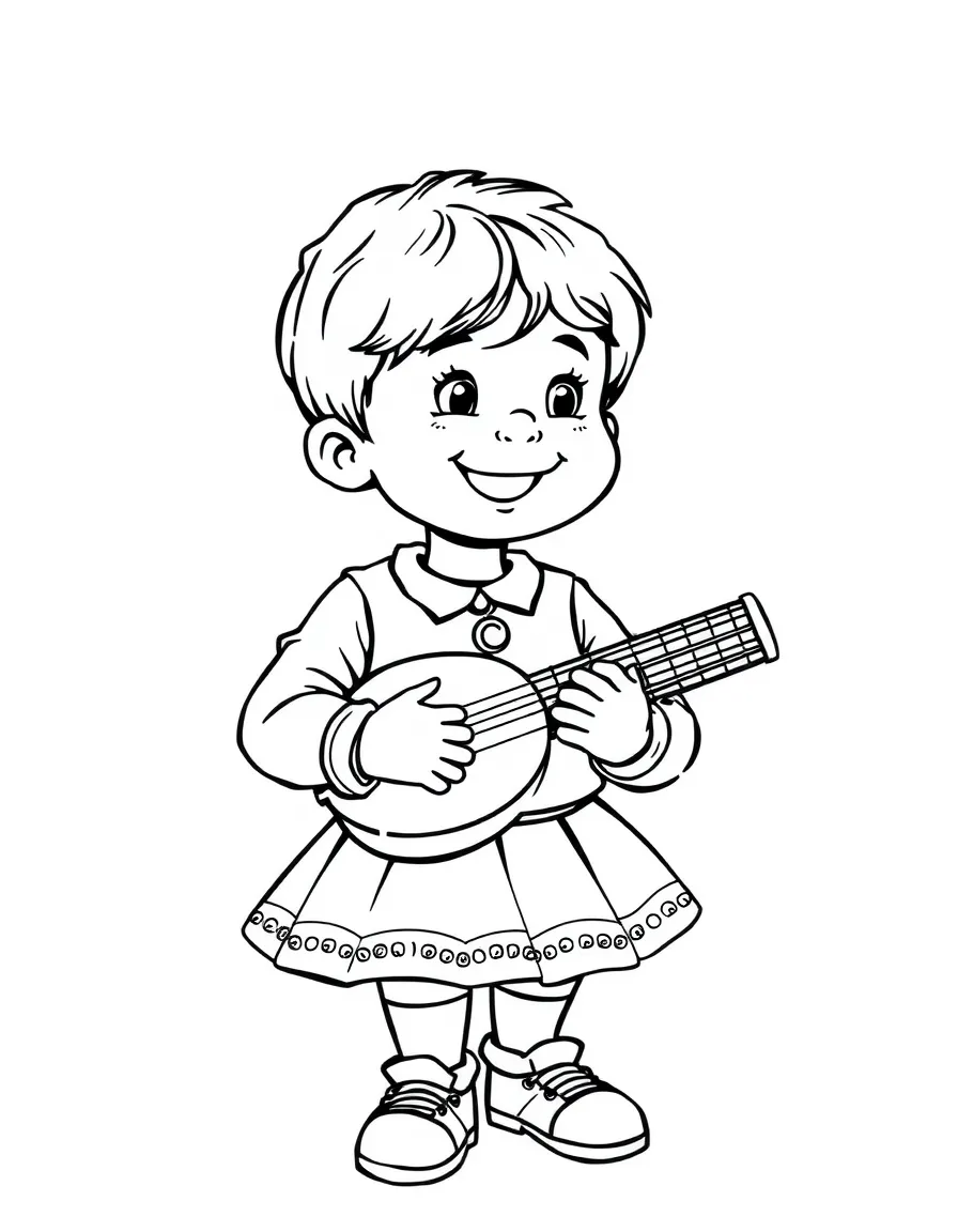 A happy child playing castanets for Spain.
