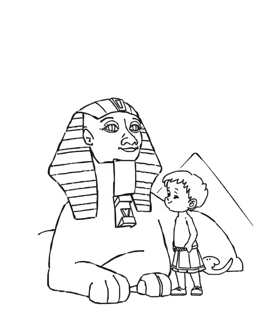 A child next to the Sphinx for Egypt.