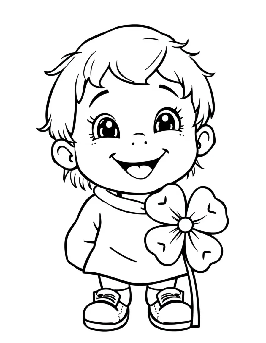 A cheerful child with a shamrock for Ireland.