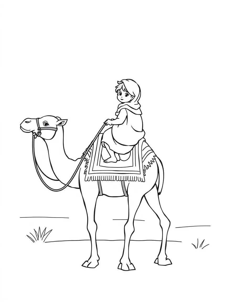 A child riding a camel for Egypt.