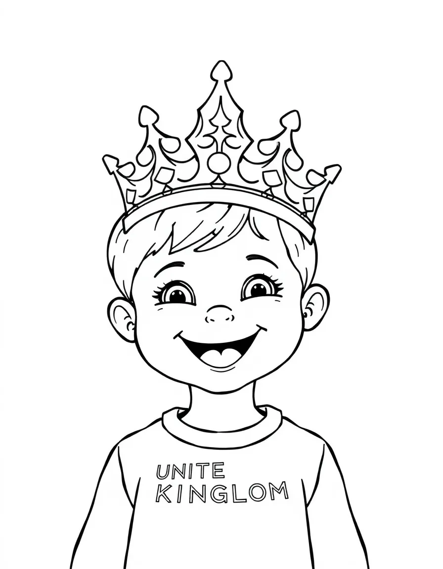A smiling child wearing a crown for United Kingdom.