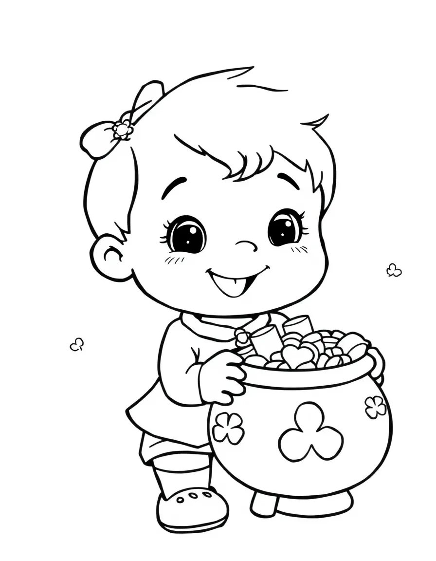 A cheerful child with a pot of gold for Ireland.