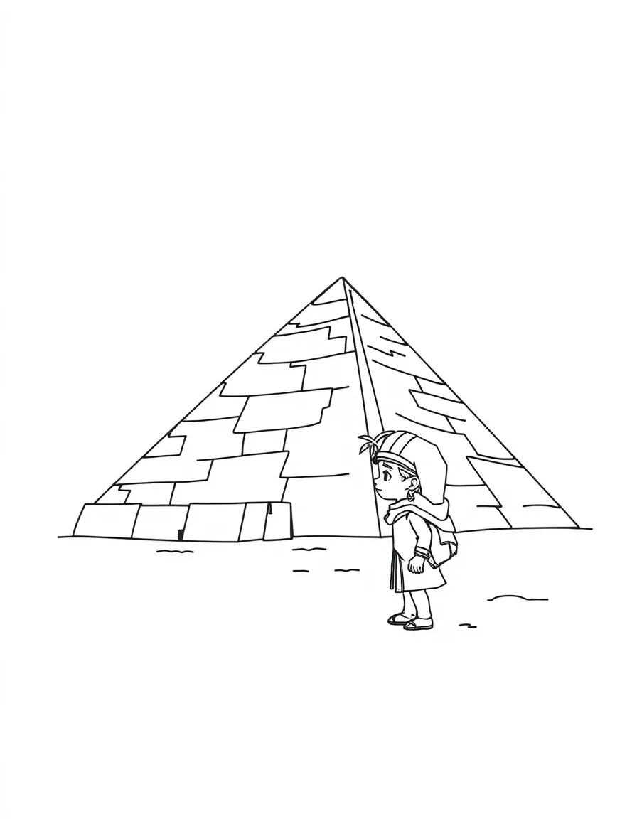 A child near a pyramid for Egypt.