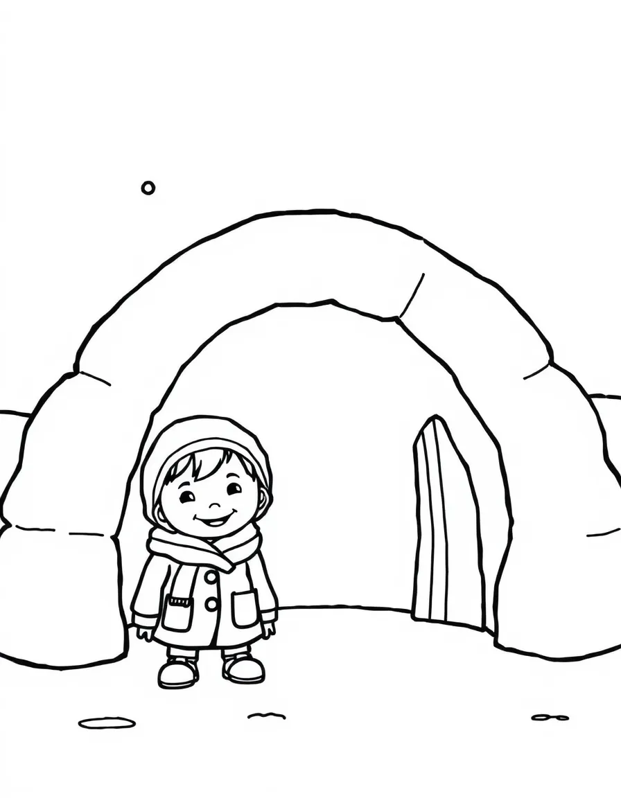 A smiling child near an igloo for Antarctica.