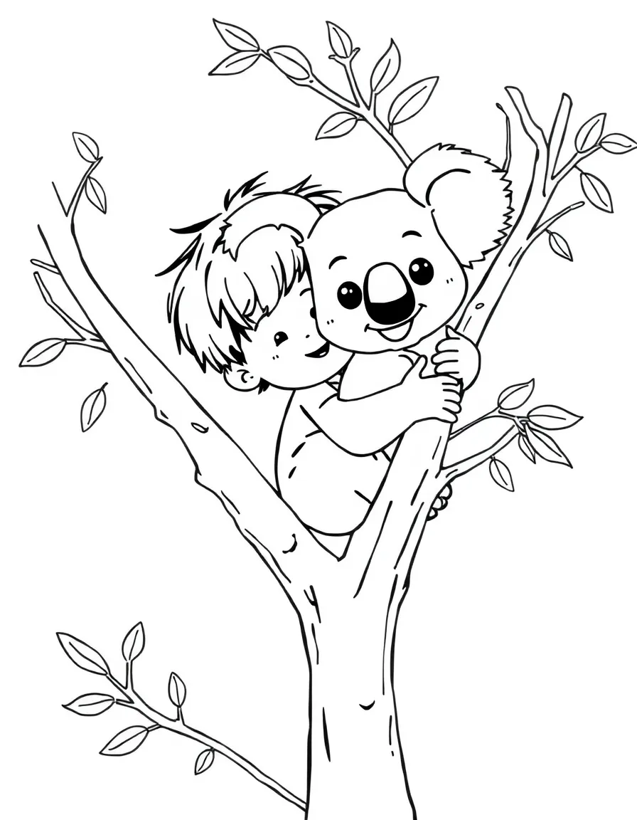 A child with a koala in a tree for Australia.