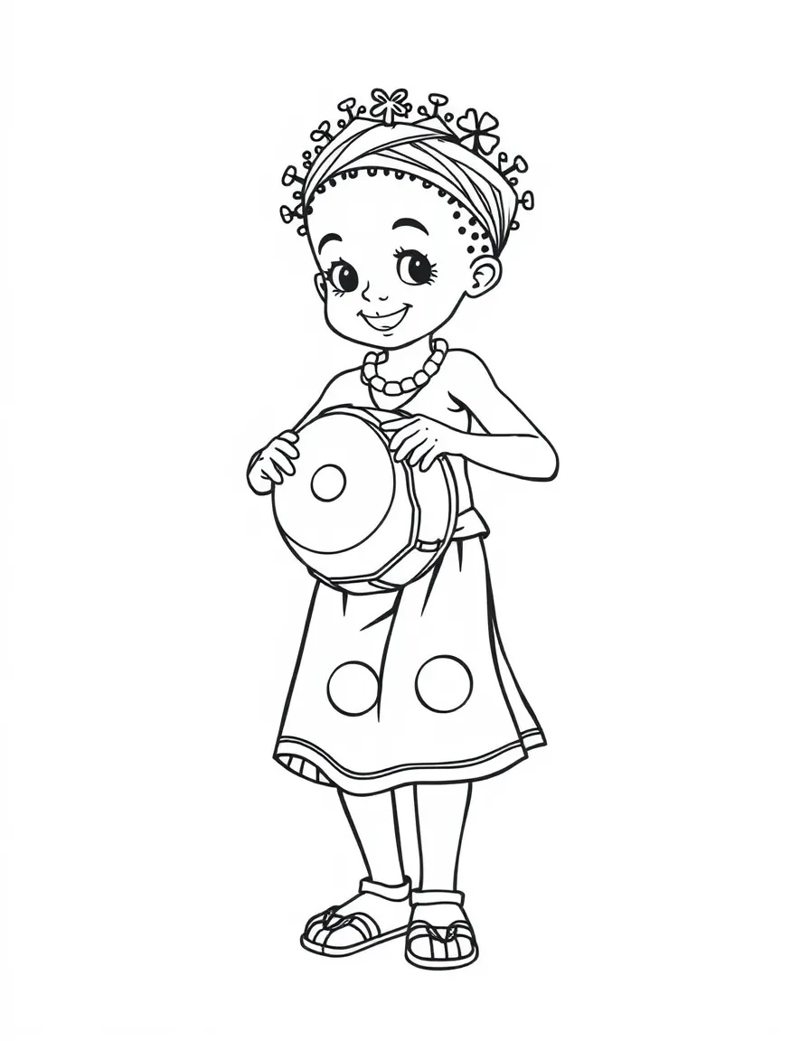 A child with a drum and dancing for Ghana.