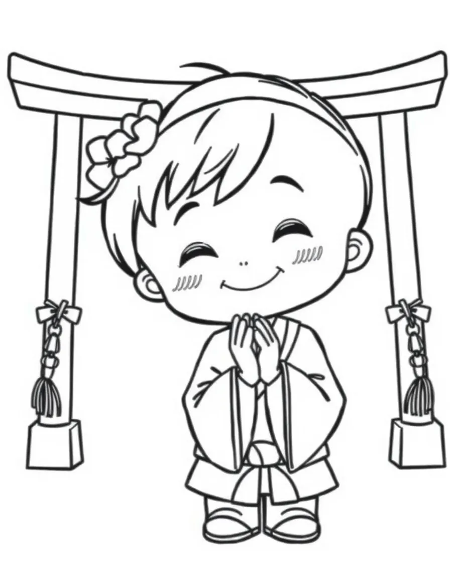 A smiling child bowing respectfully for Japan.