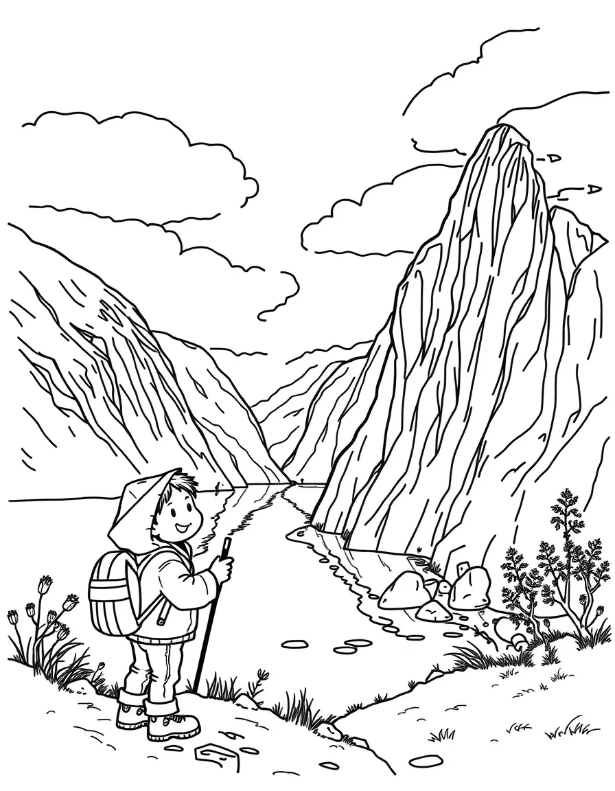 A happy child exploring a fjord for Norway.