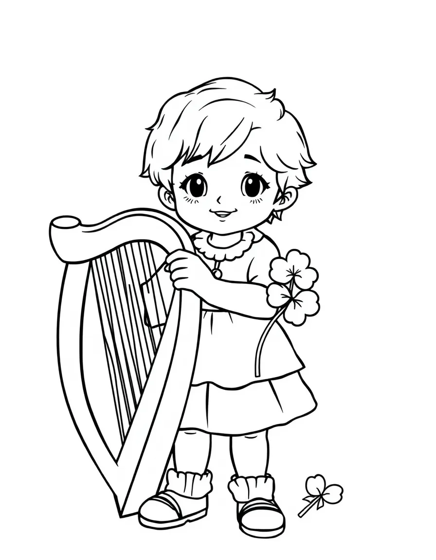 A child with a shamrock and a harp for Ireland.