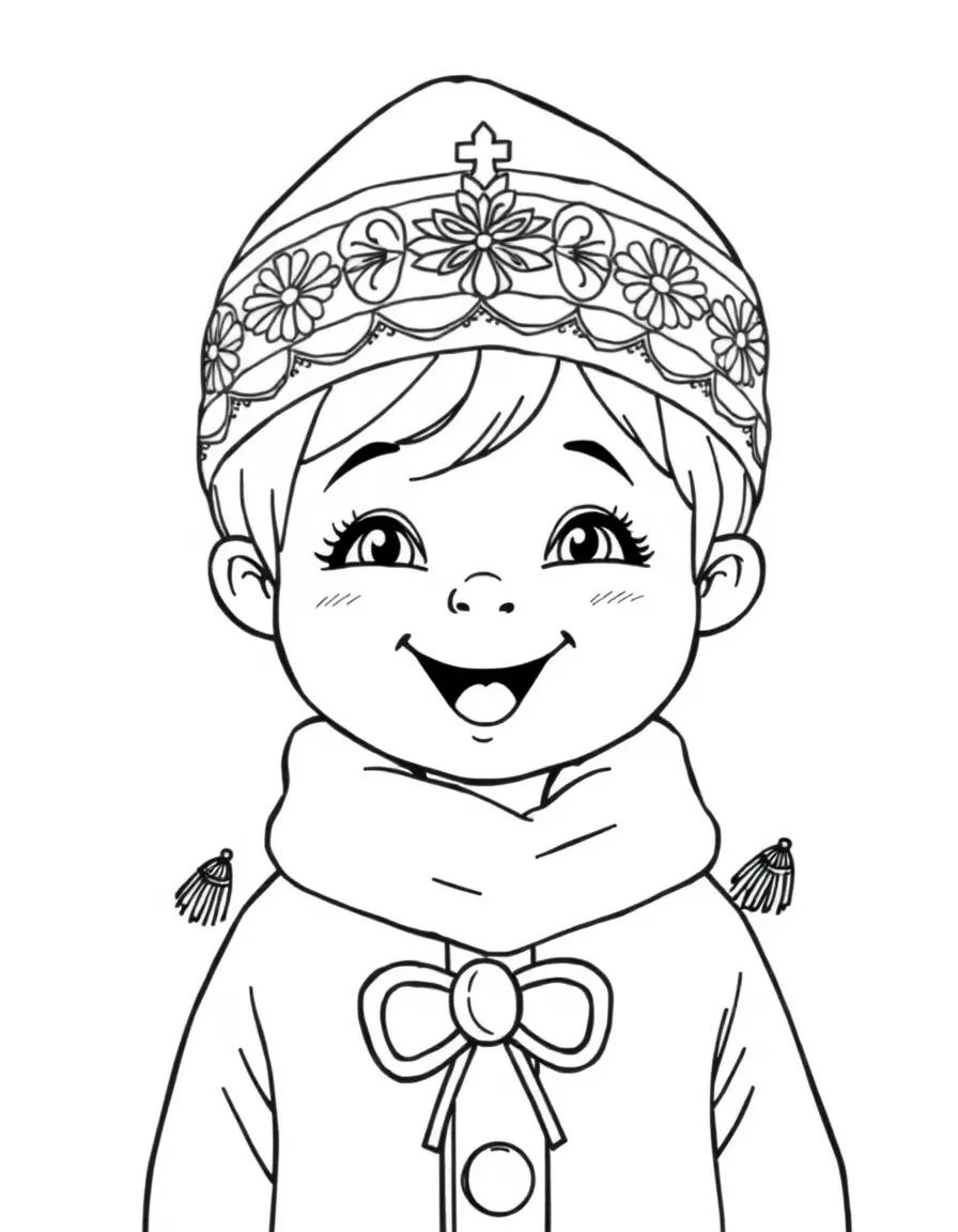 A cheerful child with a traditional Russian hat (ushanka) for Russia.