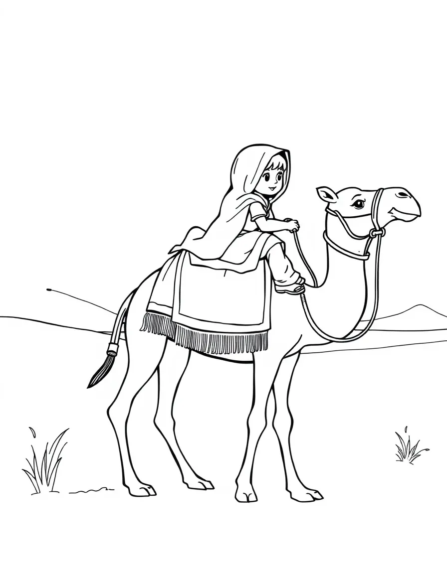 A child riding a camel in the desert for Egypt.