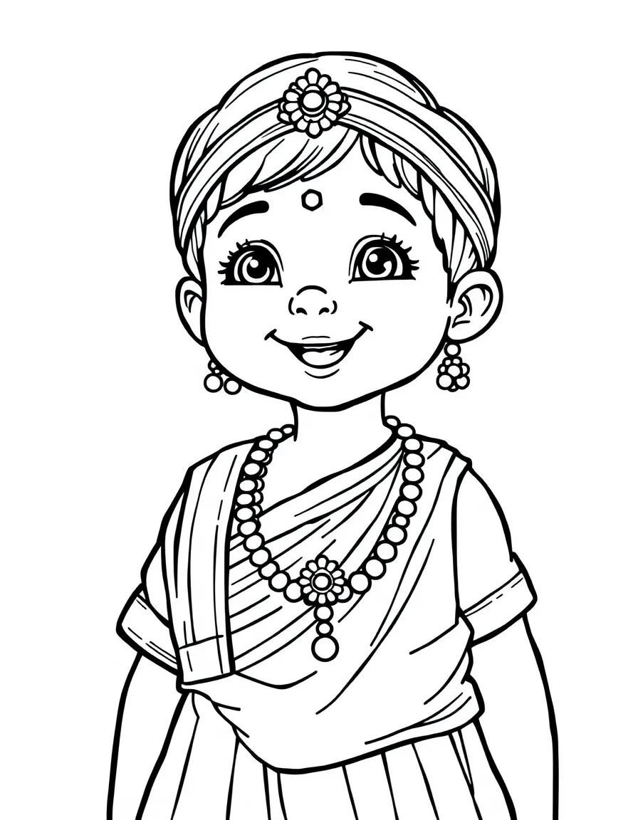 A happy child with a traditional Indian dress for India.