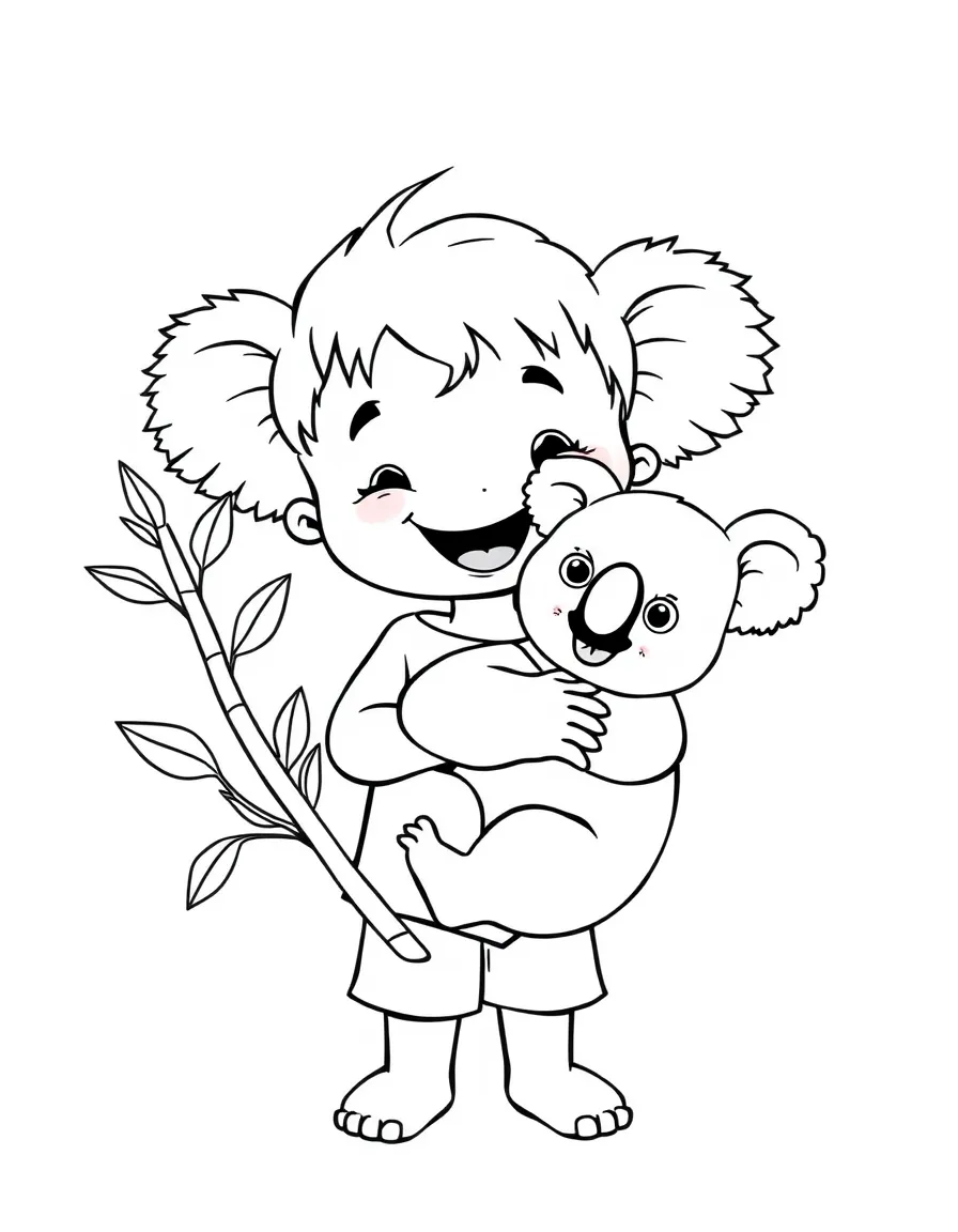 A happy child holding a koala for Australia.