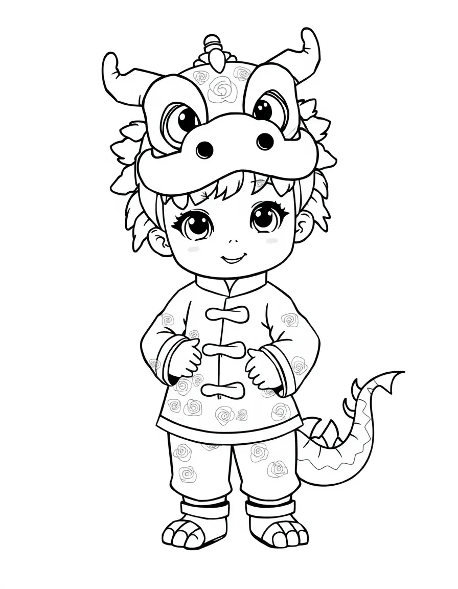 A child with a Chinese dragon costume for China.
