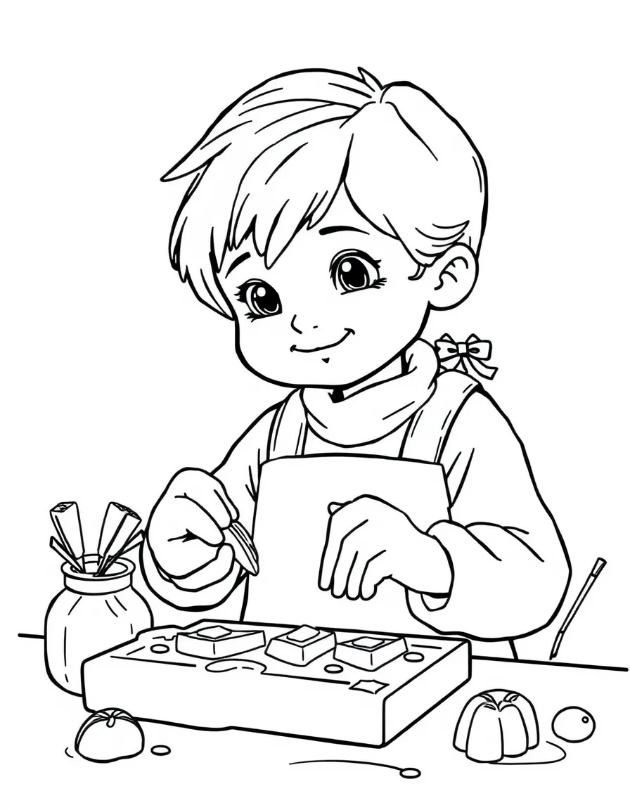 A child making Swiss chocolate for Switzerland.
