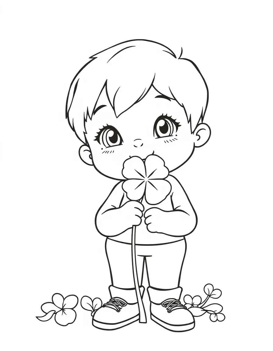 A child with a four-leaf clover for good luck for Ireland.