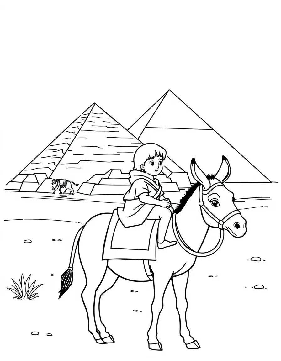A child on a donkey near the pyramids for Egypt.
