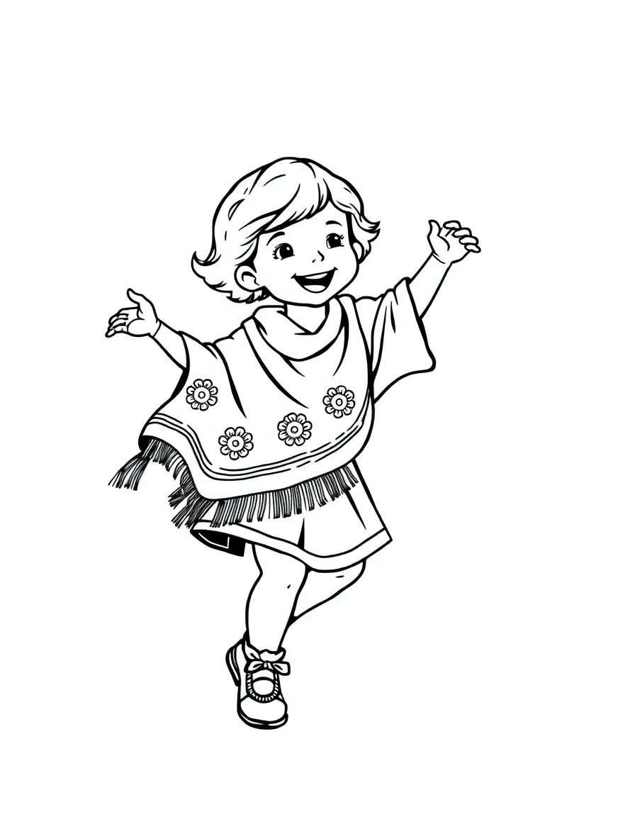 A happy child dancing with a Spanish shawl for Spain.