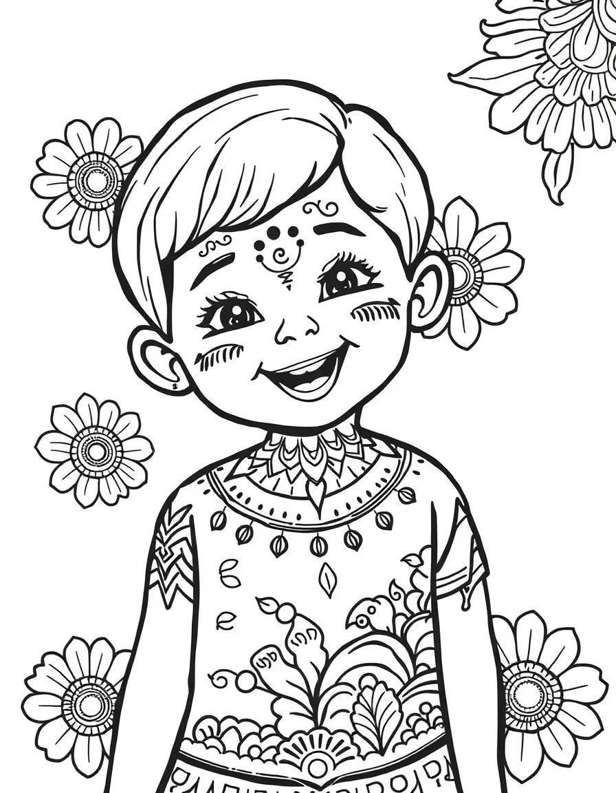 A happy child drawing henna patterns for India.
