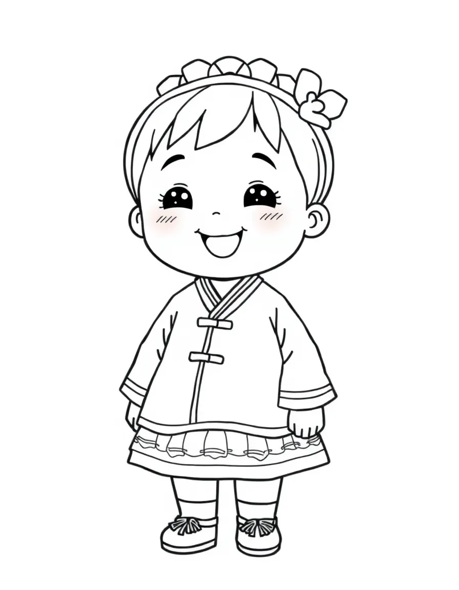 A happy child with a traditional Korean dress for South Korea.