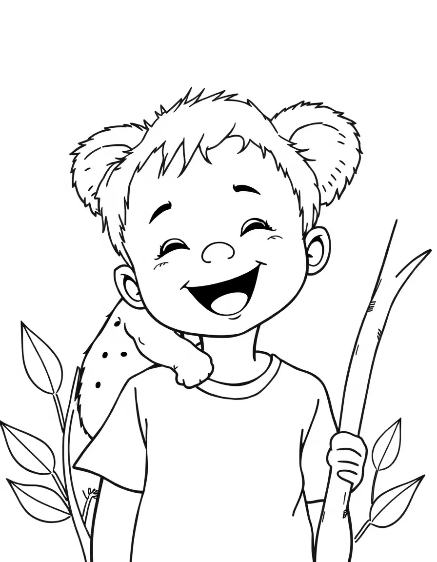 A happy child with a koala on their shoulder for Australia.