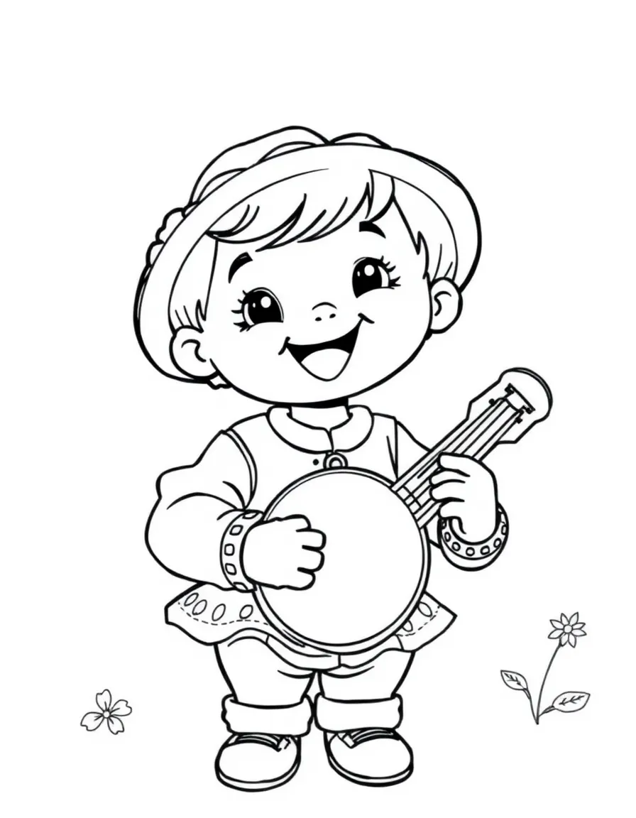 A happy child playing castanets for Spain.