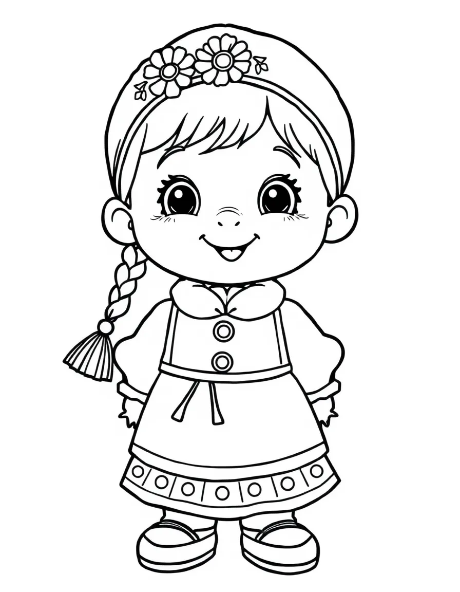 A cheerful child with a traditional Russian costume for Russia.