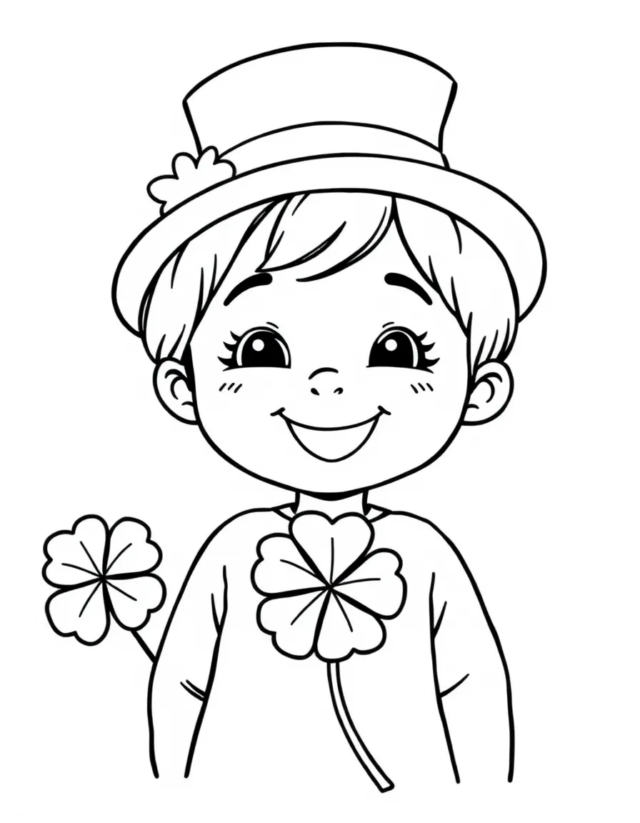 A cheerful child with a four-leaf clover for Ireland.