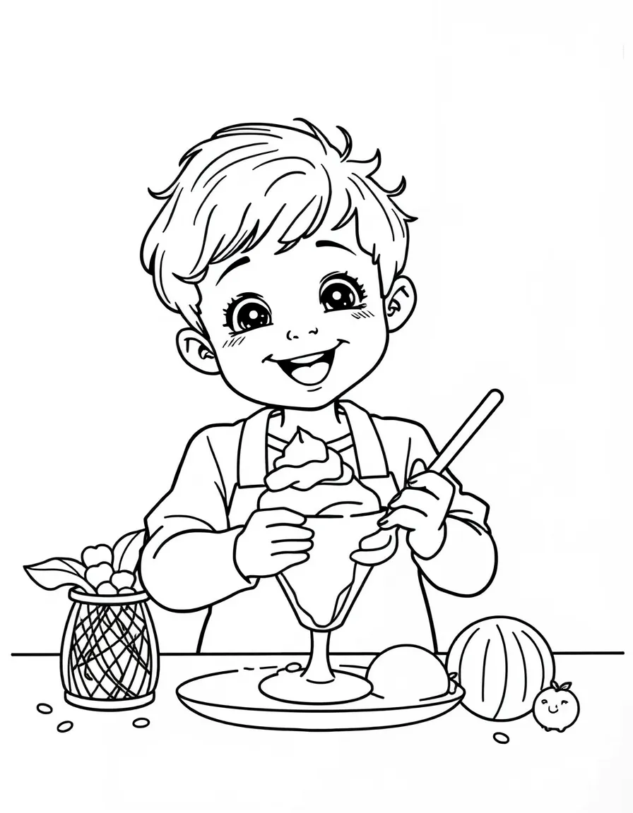 A happy child making gelato for Italy.