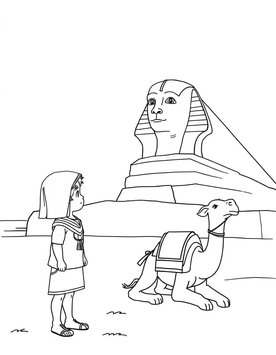 A child near the Sphinx and a camel for Egypt.