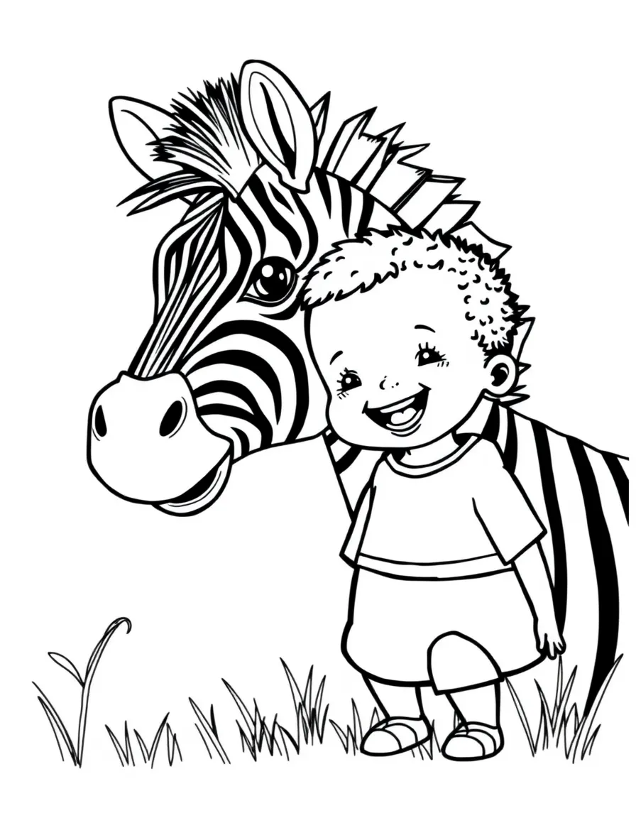 A cheerful child watching a zebra for Kenya.