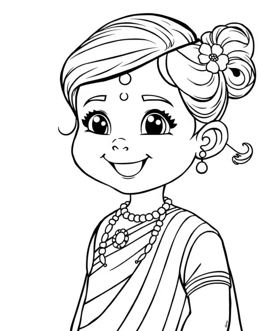 A happy child with a traditional Indian dress and a bindi for India.
