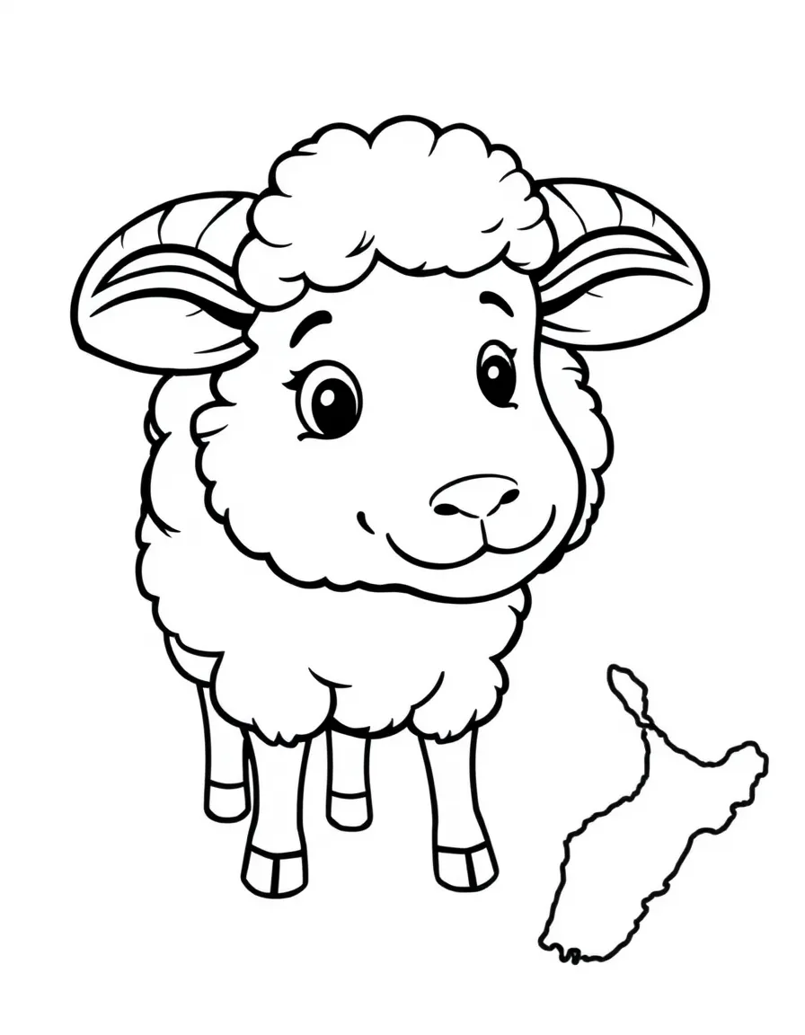 A friendly sheep and a map outline of New Zealand.