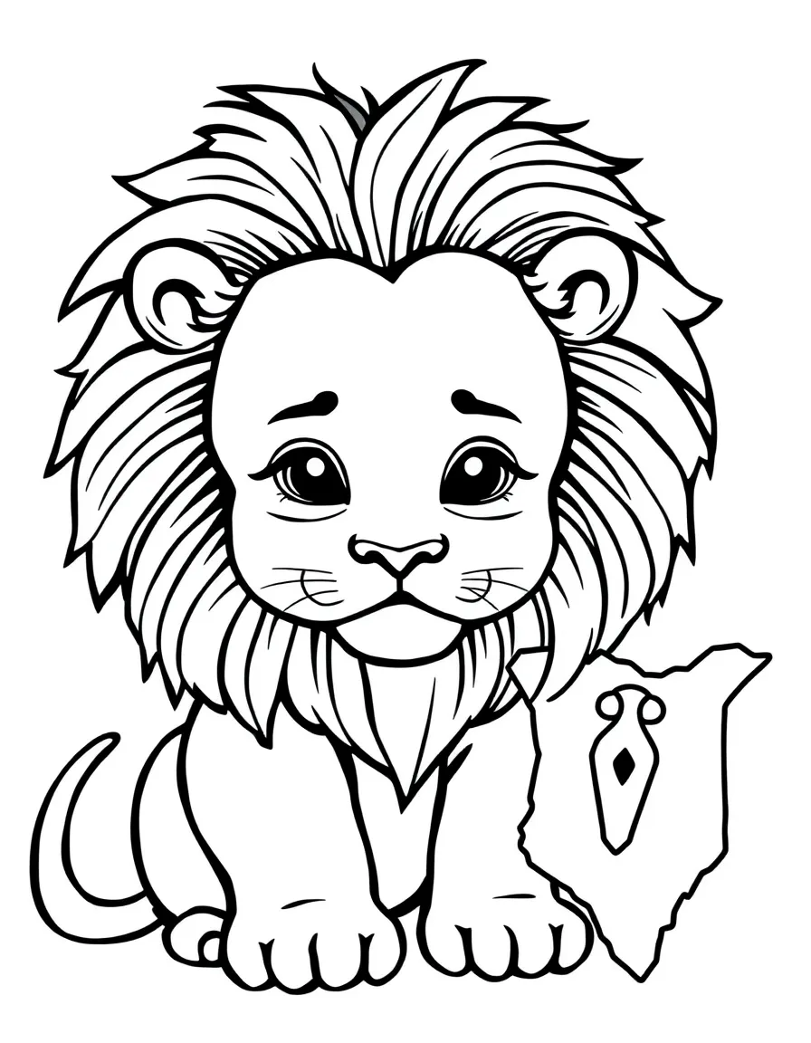 A child with a lion and a map of Kenya.