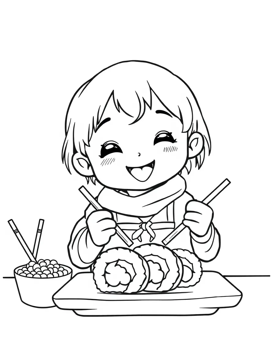 A happy child making "sushi" for Japan.