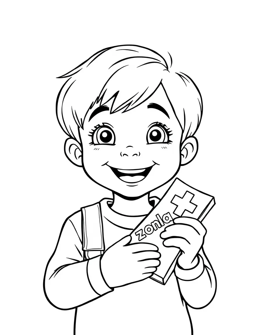 A smiling child with a Swiss chocolate bar for Switzerland.