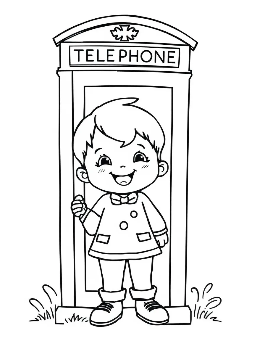 A cheerful child with a red telephone box for United Kingdom.