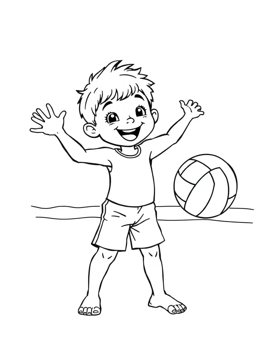 A cheerful child playing beach volleyball for Brazil.