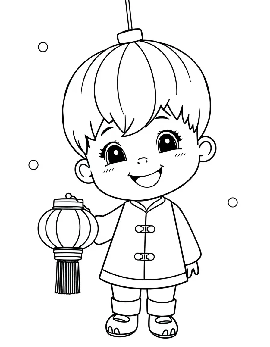 A happy child with a Chinese lantern for China.
