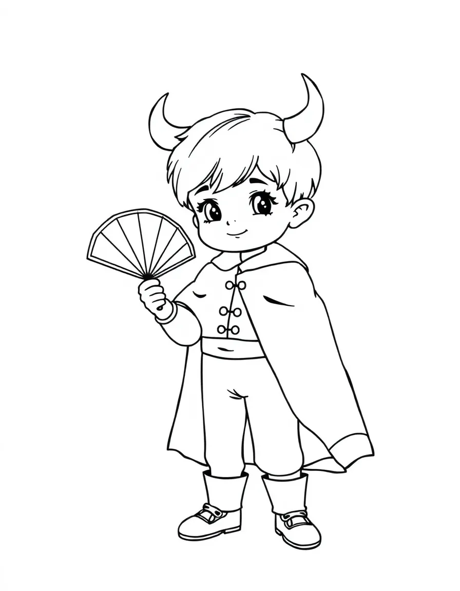 A child with a fan and a bullfighter cape for Spain.