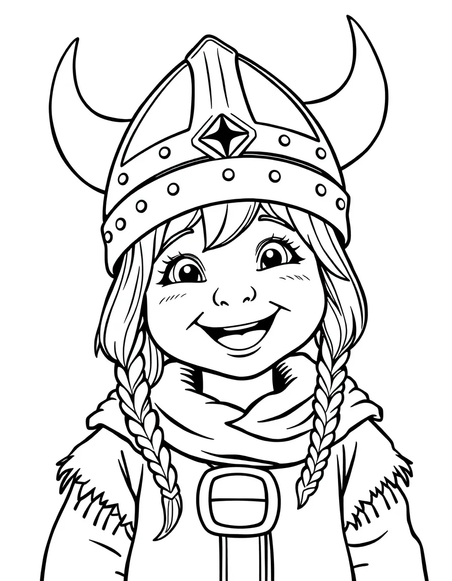A cheerful child with a Viking helmet for Norway.