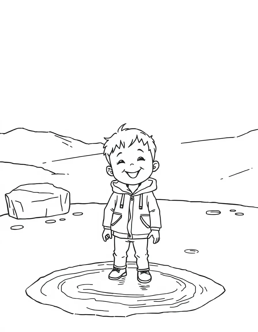 A happy child exploring a geyser for Iceland.